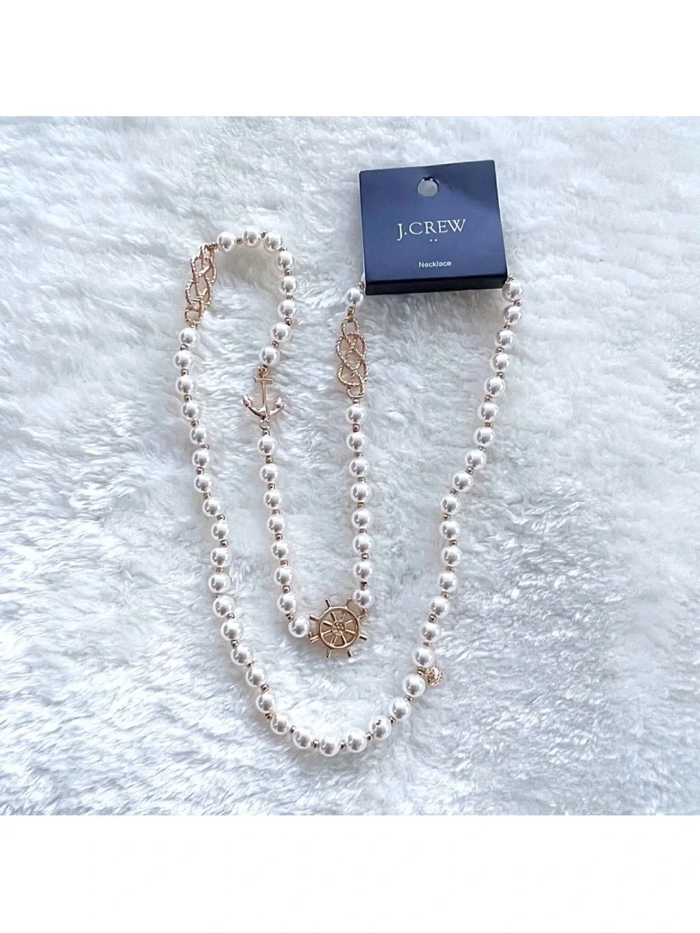 J. Crew Pearl Necklace with Gold Nautical Charms